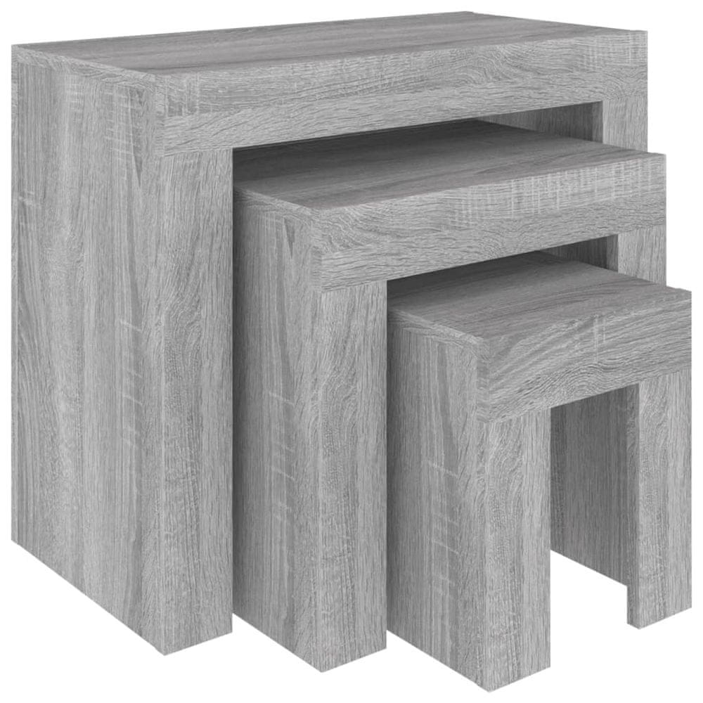 Vidaxl Stohovacie konferenčné stolíky 3ks sivé sonoma spracované drevo